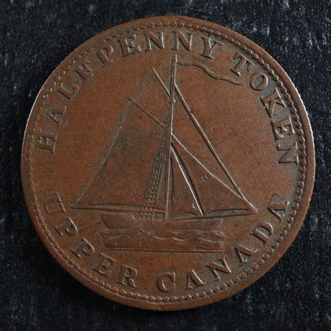 UC-9A2 Halfpenny token 1820 Upper Canada Ontario ship Breton 727 – Jetons Canada