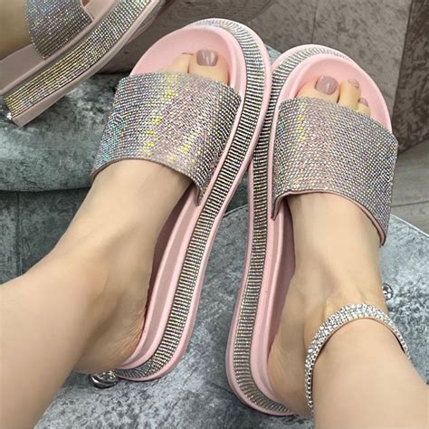 Lemonade Crystal Bellissimo Wedge Sliders Soft Pink - SHOES from ...