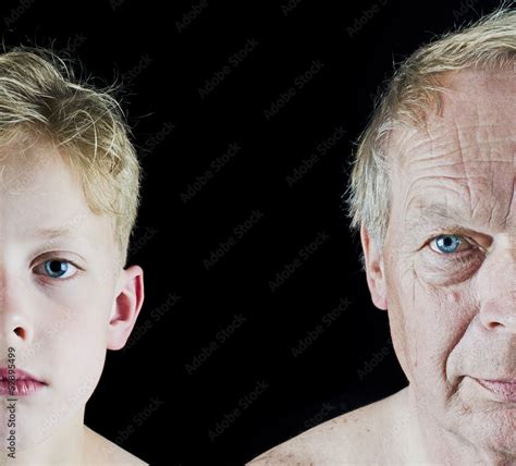 Old man and young boy face comparison closeup foto de Stock | Adobe Stock