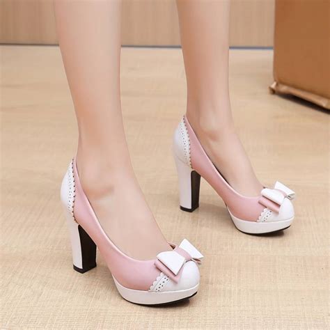 Women's Retro Style Round Toe High Heeled Pumps, Buckle Platform Block ...