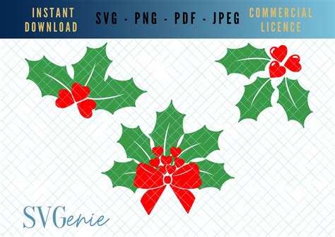 Christmas Holly SVG, Holly Heart SVG, Holly Berry Vector, Holly Leaves