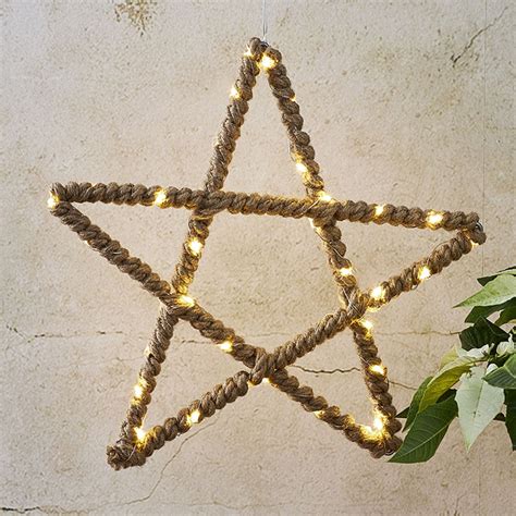 Jutta LED decorative star, wrapped in jute rope | Lights.ie