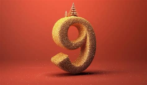 Premium AI Image | golden christmas number 9 and fir tree decoration ...