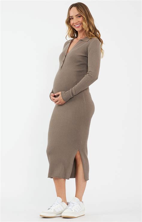 Sammy Knit Polo Maternity Dress (Mocha) - Maternity Wedding Dresses