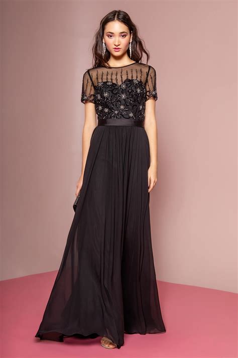 Black Short Sleeve Chiffon Long PromDress Formal - Formal Dresses & Gowns