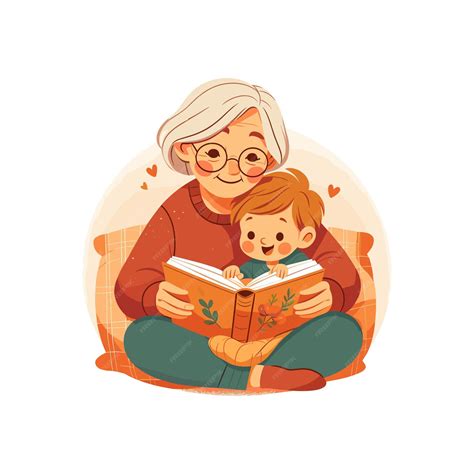 Premium Vector | Grandmother reading a story in the book for his grandson