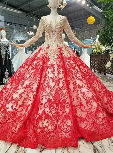 Luxury wedding dress for bridal beaded long sleeves lace wedding gown
