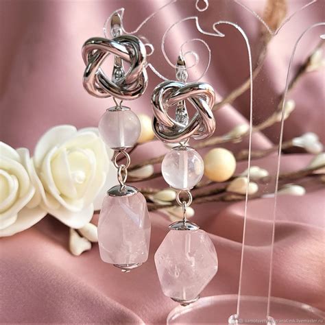 Серьги украшения из розового кварца классические бижутерия – заказать ...