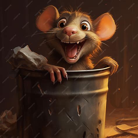 Premium Photo | Mischievous rat out of a trash can