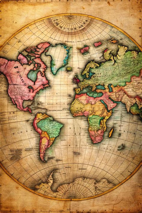 Old World Map in Hemispheres A genuine old stained World map dated from