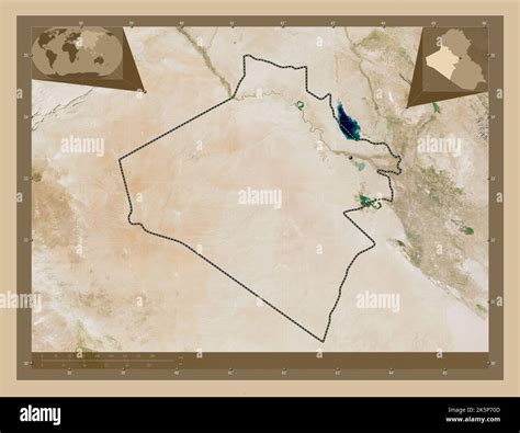 Al-Anbar, province of Iraq. Low resolution satellite map. Corner ...