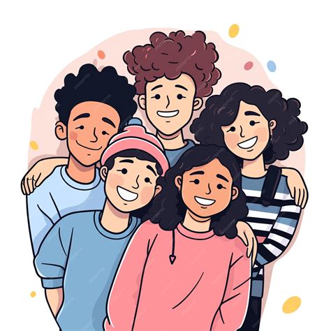 Groupe De Jeunes Heureux Et Souriants Illustration Vectorielle Dans Le