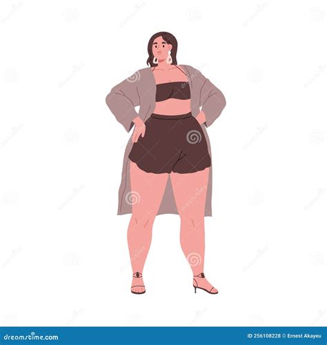 Woman With Fat Curvy Body, Plump Chubby Figure. Attractive Plus-size