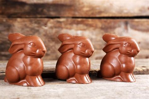 Premium Photo | Chocolate easter bunnies on wooden background