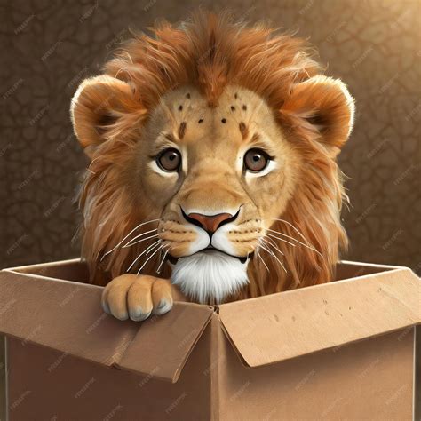 premium photo cute lion   box digital art