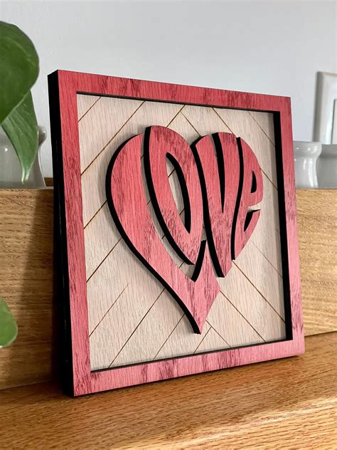 Valentine's Day Love Sign Laser Cut Wood Heart Sign Shelf Sitter Decor ...