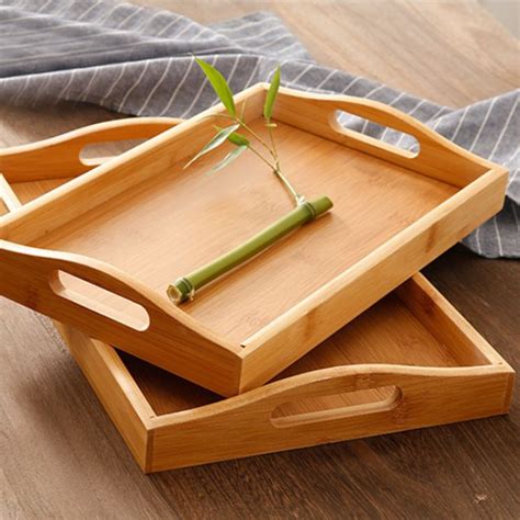 Wooden Serving Tray Tea Trays With Handles, Tea Coffee Food Platter Tray (set Of 3) Price in ...