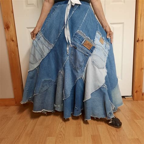 Upcycled Denim Skirt - Etsy