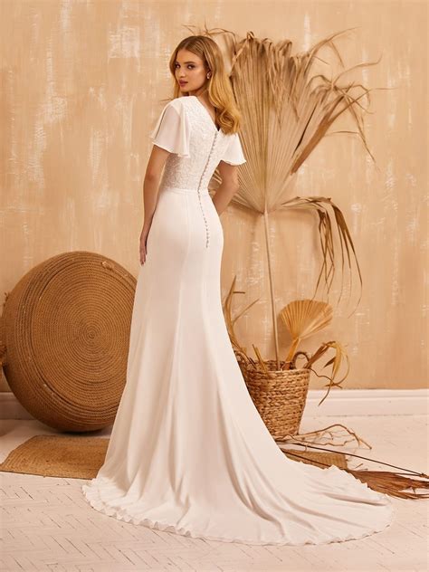 Modest chiffon mermaid bridal gown with butterfly sleeves moonlight