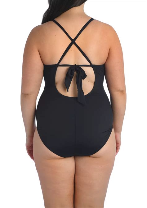 La Blanca Plus Size Island Goddess High Neck Keyhole One Piece Swimsuit