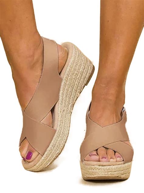 Women Wedge Platform Sandals Espadrille Slingback Ankle Buckle Peep Toe ...