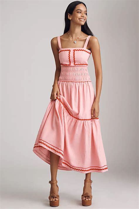 English Factory Linen Cotton Ric Rac Midi Dress | Anthropologie
