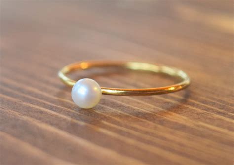 Rose Gold Pearl Ring Pearl Ring Gold Ring Rose Gold Ring | Etsy