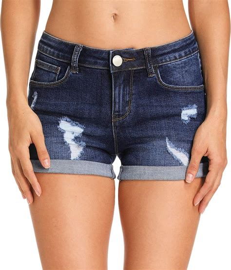 Hocaies Damen Jeansshorts Basic in Aged-Waschung Jeans Bermuda-Shorts ...