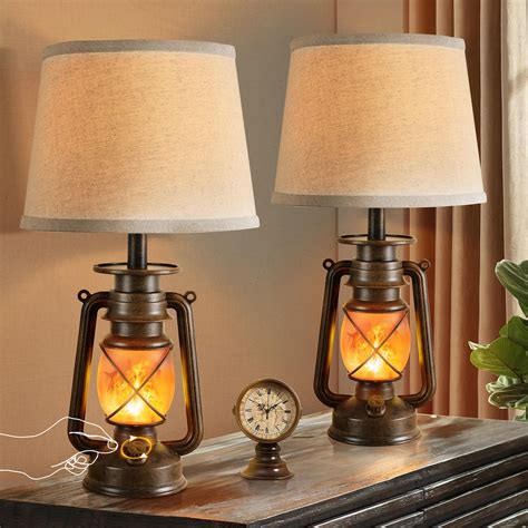 lediary  led vintage lantern flickering flame table lamps