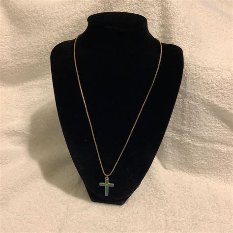 20 inch gold plated necklace with a rhinestone cross... - Depop