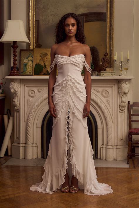Cascading Ruffle Gown Without Train in Pearl - Mirror Palais