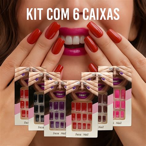 Caixa De Unhas Postiças - Kit 6 Caixas Box de Unhas Postiças Média c/ Adesivos Autocolantes ...
