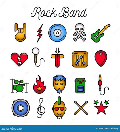 Sistema Del Icono De La Banda De Rock Ilustración del Vector