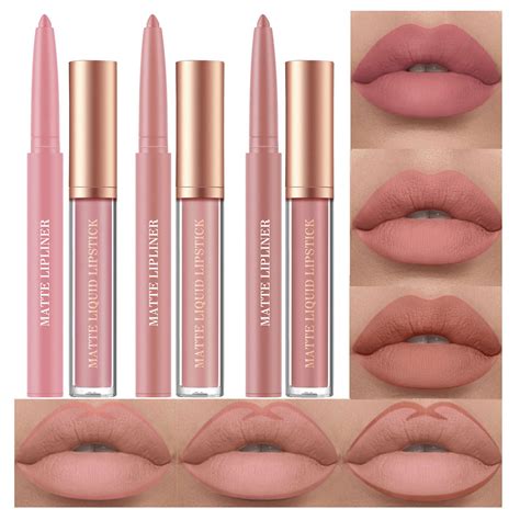 Amazon.com : 6pcs Nude Lip Liner and Lipstick Makeup Set, 3 Velvety
