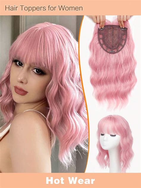 14inch Wavy Hair Topper For Women Pink Hair Pieces For Women With ...