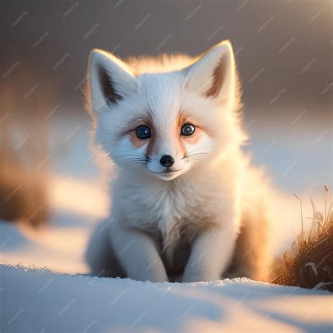 Premium Photo | Cute and adorable baby fox sitting in snow field ...
