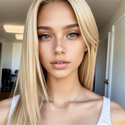 A woman with long blonde hair and blue eyes posing for a picture