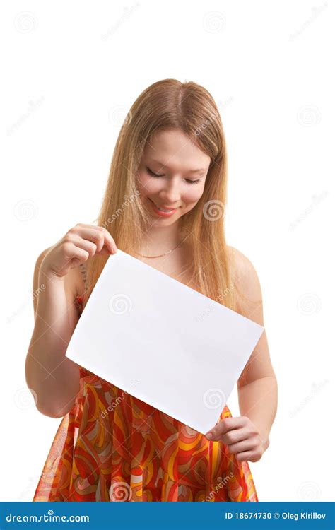 Girl with sheet stock photo. Image of concepts, blank - 18674730