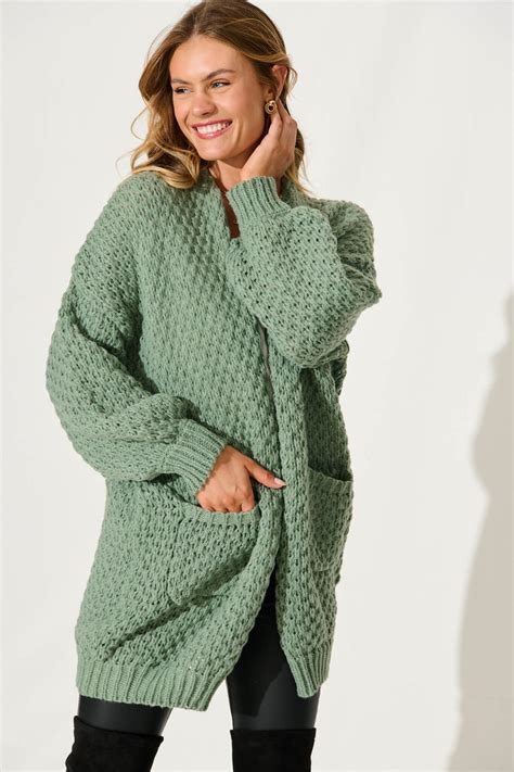 Tranquil Knit Cardigan In Pale Green Wool Blend – St Frock
