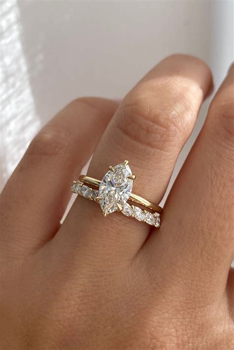 marquise wedding set yellow gold - Rochel Isaac