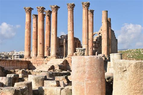 Temple of Artemis at Jerash with Additional Ruins in Foreground Stock ...