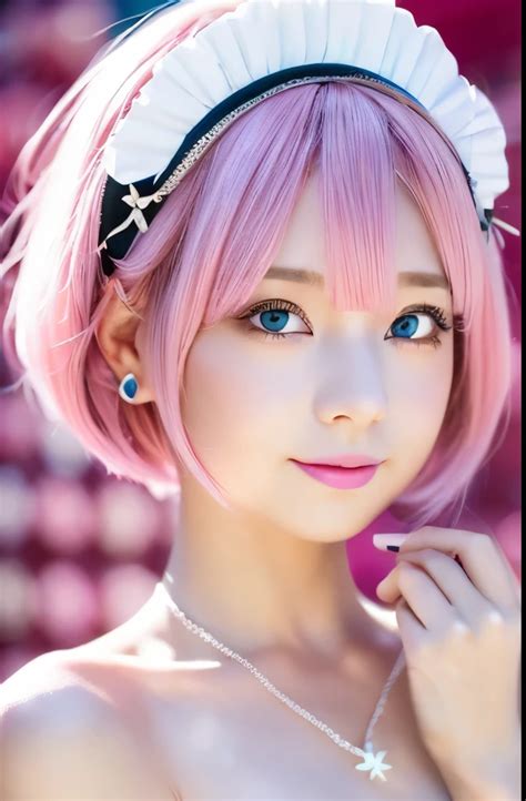 close    woman  pink hair wearing  headband seaart ai