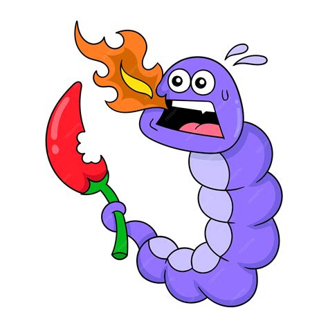 Premium Vector | Leaf caterpillar is eating chili too spicy doodle icon