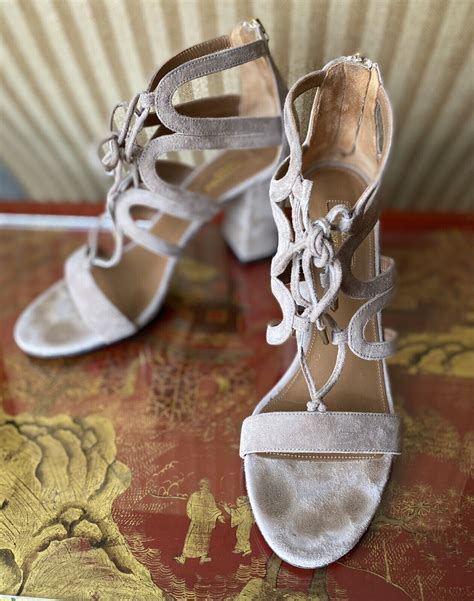 Aquazzura Beverly Hills Nude Suede Sandal Chunky Heel… - Gem