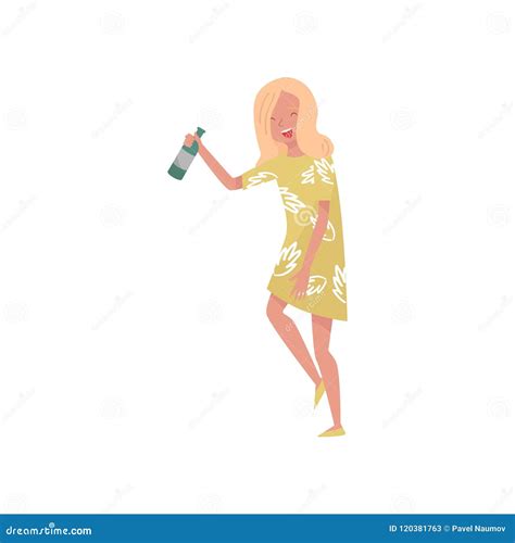 Drunk Young Woman With Mug Of Beer In Her Hands, Drunken Girl Walking