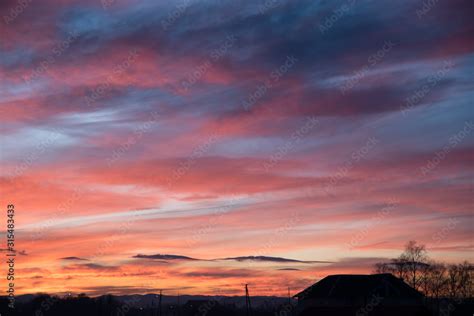 Pink sunset. Wonderful drawing of clouds. Pink clouds Stock Photo ...