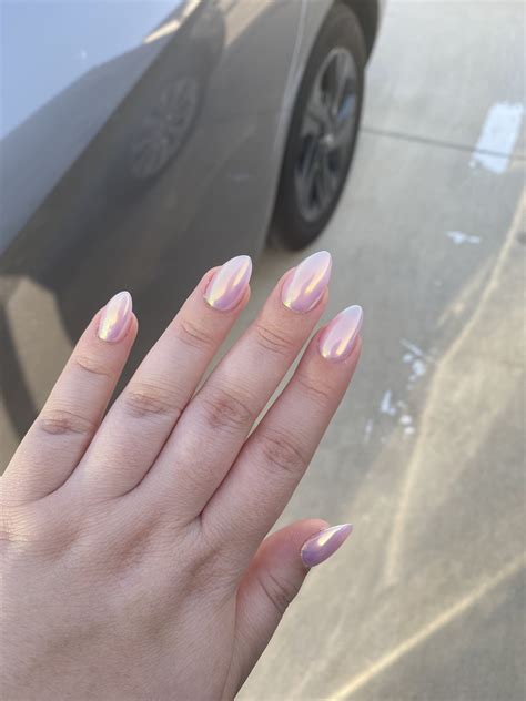 “Hailey Bieber” nails | Chrome nails, Pink chrome nails, Simple acrylic