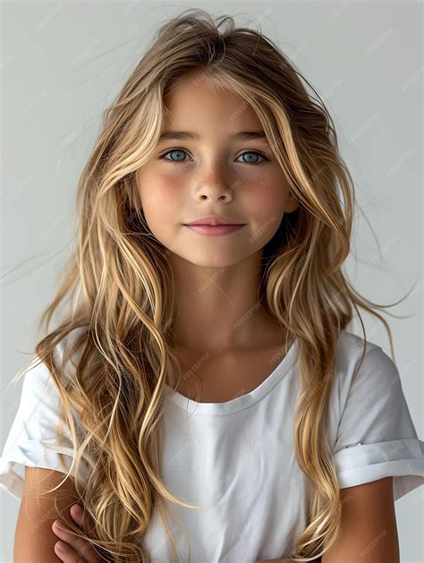 Premium Photo | Portrait of a young girl with blonde hair and blue eyes