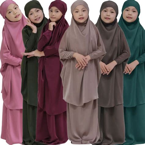 2-St-ck-muslimische-Kinder-M-dchen-Overhead-Hijab-Kleid-Abaya-Set ...