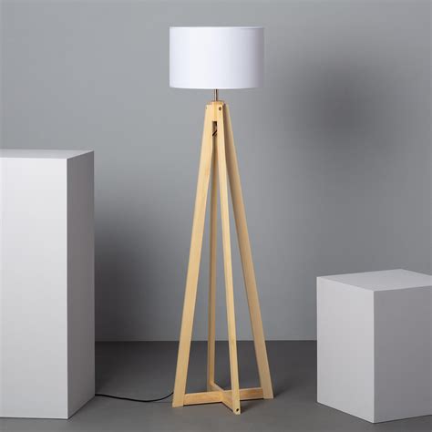 Lámpara de pie Miah 1 luz E27 blanco y madera 149 cm alto | Leroy Merlin